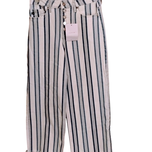 KanCan Denim - KanCan Striped Flare & Wide Leg Jeans - White and Blue